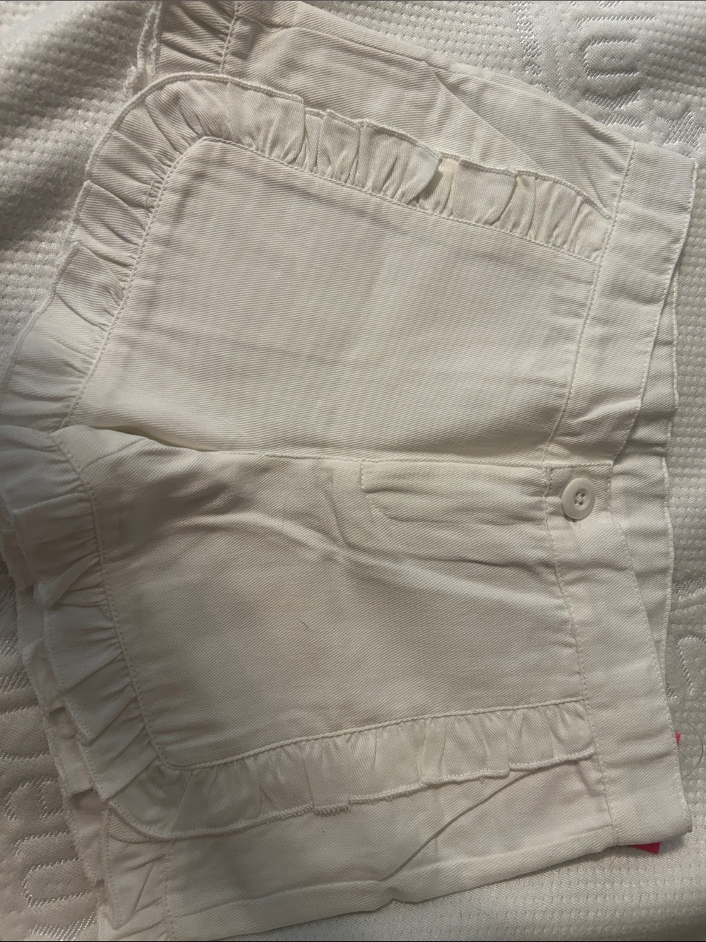 Ruffle Butts Cream Ruffle Pocket Bermuda Shorts